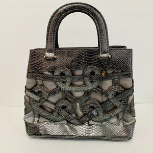 LIONEL CUTOUT PEWTER VEGAN SATCHEL HANDBAG